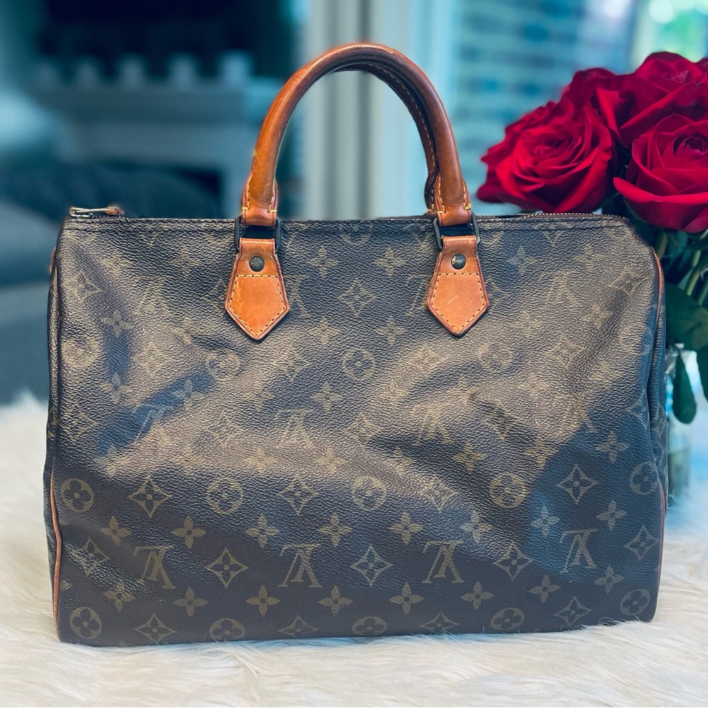LOUIS VUITTON Brown Monogram Canvas & Leather Speedy 35 Satchel - Picture 5 of 16